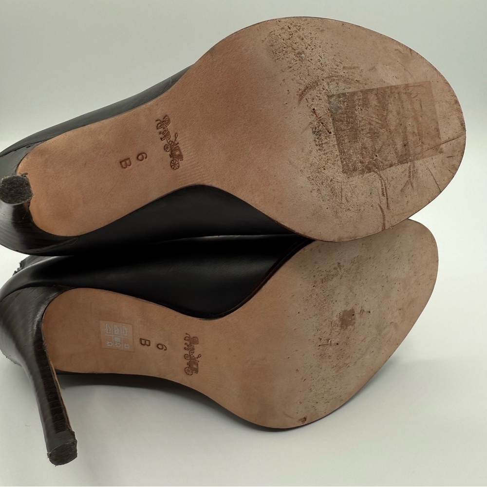 Coach Lena Black Lace-Up Peep-Toe Ankle Booties With Stiletto Heel Size 6B - Picture 10 of 16